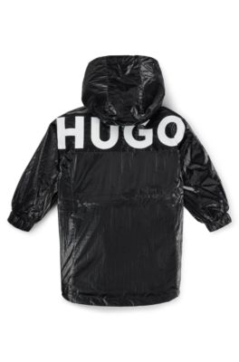 Kids' windbreaker in film-coated fabric with rear logo, Black