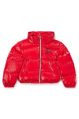 Kids' hooded puffer jacket in film-coated crinkle fabric, Red