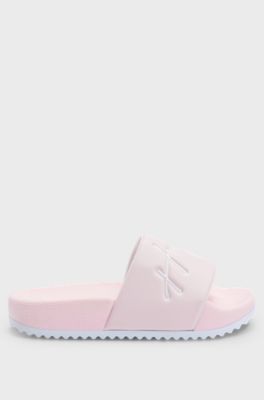 Kids' lightweight slides with handwritten-logo strap, light pink