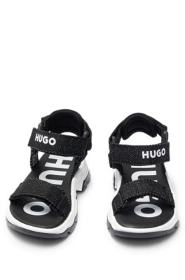 Kids' two-tone sandals with branded strap, Black