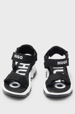 Kids' two-tone sandals with branded strap, Black