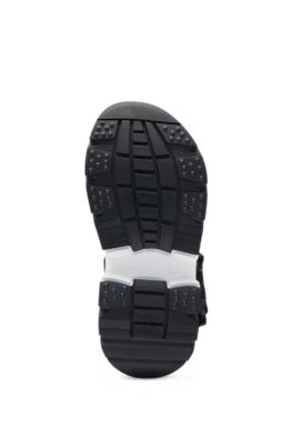 Kids' two-tone sandals with branded strap, Black