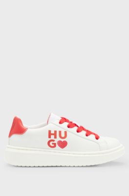 Kids' faux-leather trainers with glittery branding, White