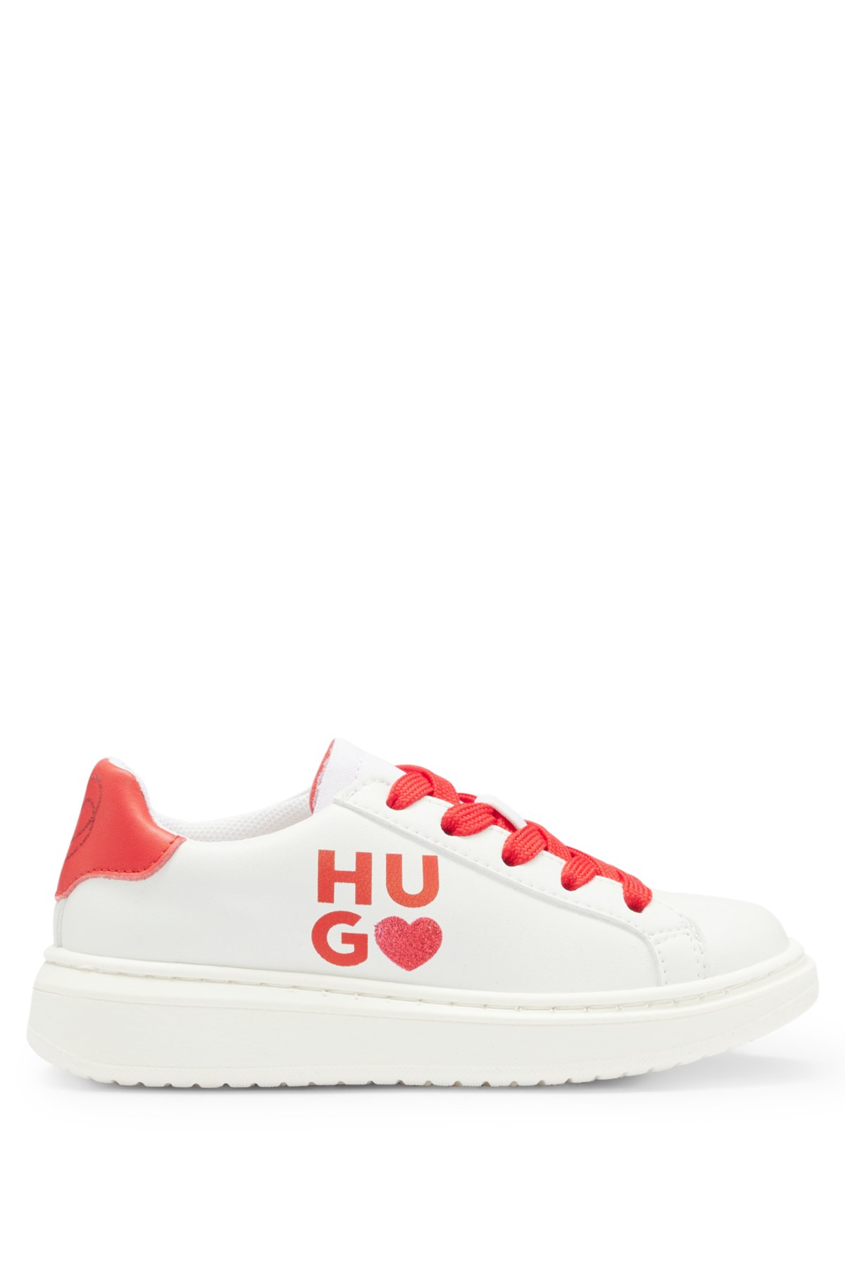 Kids' faux-leather trainers with glittery branding, White