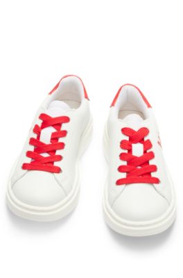 Kids' faux-leather trainers with glittery branding, White