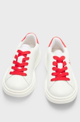 Kids' faux-leather trainers with glittery branding, White
