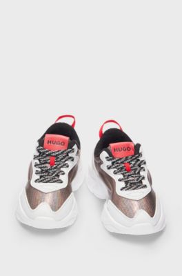 Kids' mixed-material trainers with faux leather, White