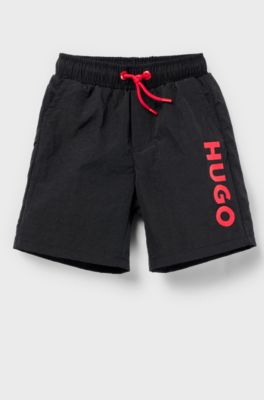 Kids' swim shorts with logo print, Black