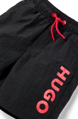 Kids' swim shorts with logo print, Black