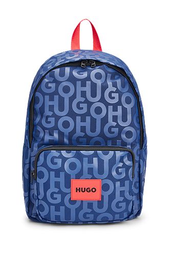 Kids' canvas backpack with all-over stacked logos, Dark Blue