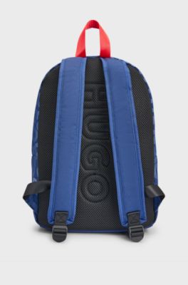 Kids' canvas backpack with all-over stacked logos, Dark Blue
