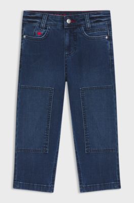 Kids' loose-fit jeans in blue stretch denim, Patterned