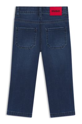 Kids' loose-fit jeans in blue stretch denim, Patterned
