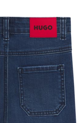 Kids' loose-fit jeans in blue stretch denim, Patterned