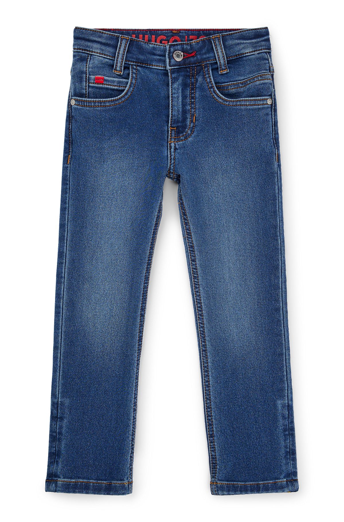 Jeans slim fit per bambini in denim elasticizzato a maglia, A disegni