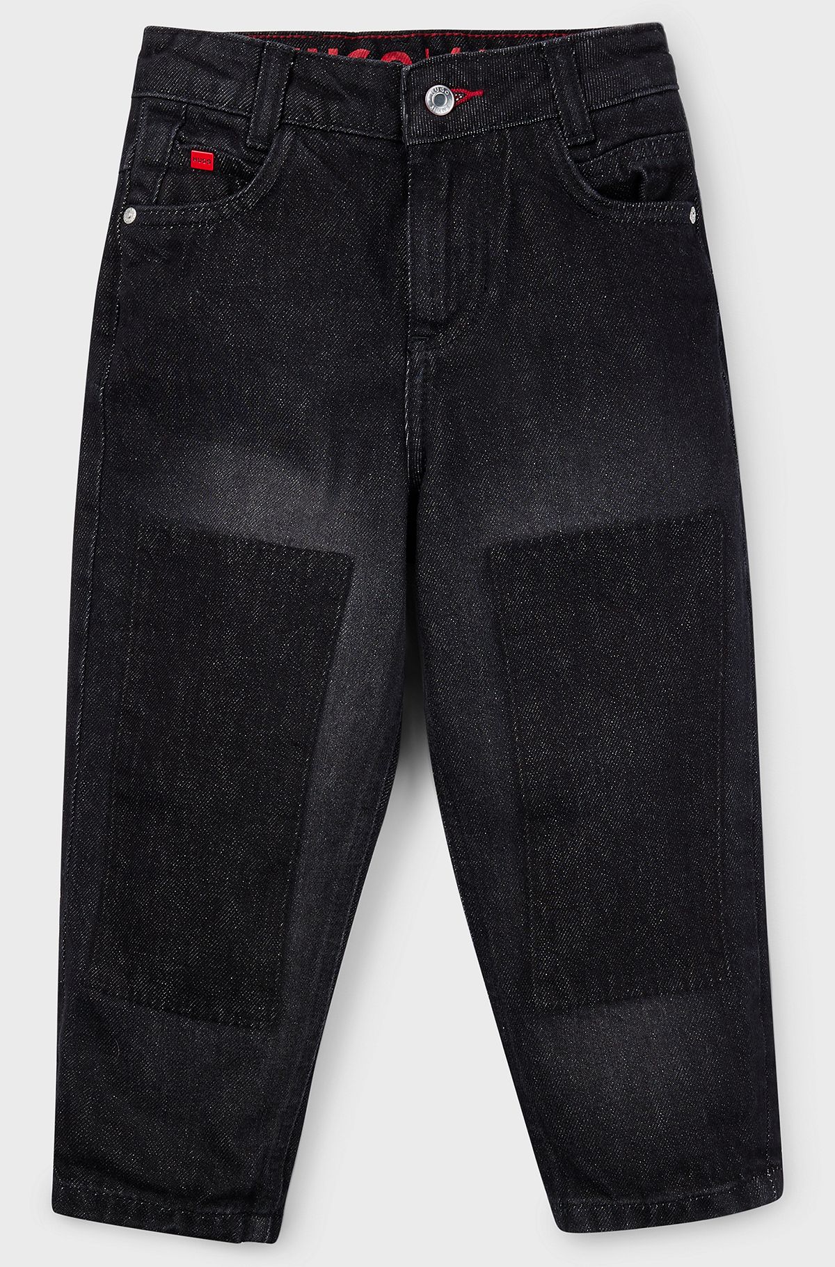 Kids' loose-fit jeans in black denim, Dark Grey