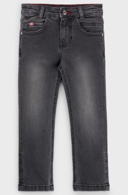 Kids' slim-fit jeans in grey stretch denim, Patterned