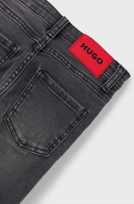 Kids' slim-fit jeans in grey stretch denim, Patterned
