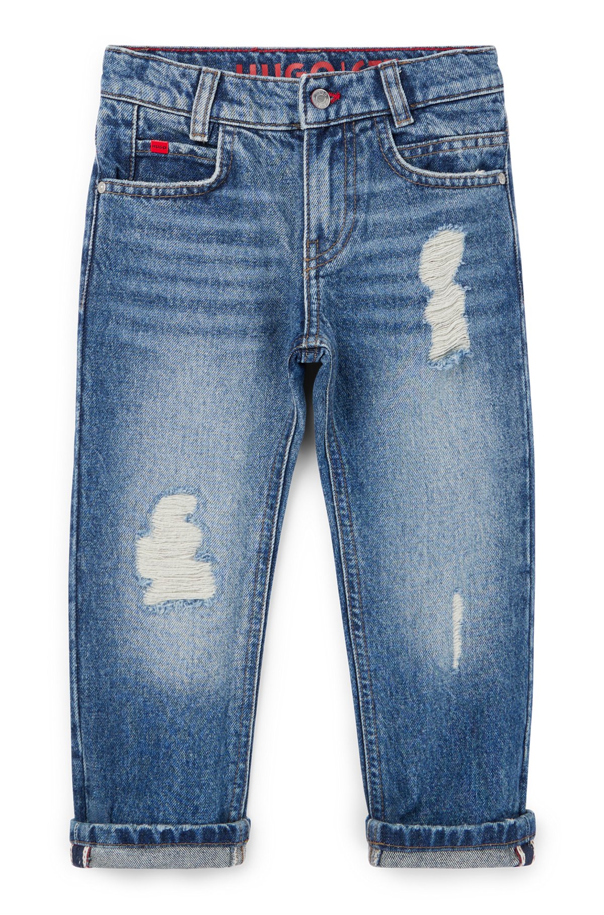 Kids' regular-fit jeans in distressed blue denim, Patterned