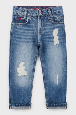 Kids' regular-fit jeans in distressed blue denim, Patterned