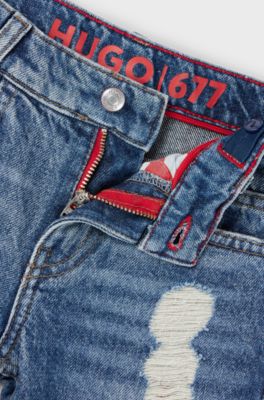Kids' regular-fit jeans in distressed blue denim, Patterned