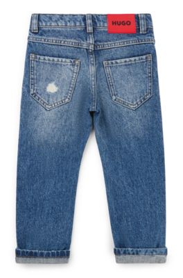 Kids' regular-fit jeans in distressed blue denim, Patterned