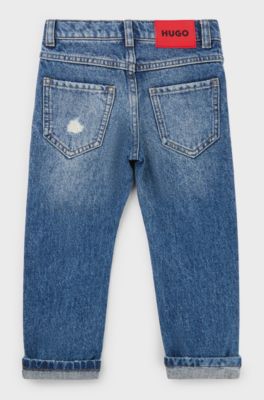 Kids' regular-fit jeans in distressed blue denim, Patterned