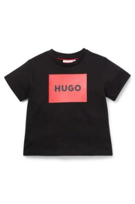 Kids' T-shirt in cotton jersey with red logo print, Black