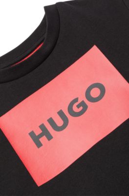 Kids' T-shirt in cotton jersey with red logo print, Black