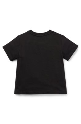 Kids' T-shirt in cotton jersey with red logo print, Black