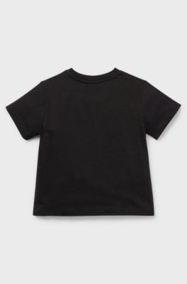 T-shirt f&ouml;r barn i bomullsjersey tryckt med en r&ouml;d logga, Svart
