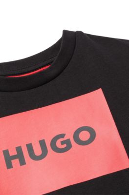 Kids' T-shirt in cotton jersey with red logo print, Black