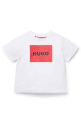 Kids' T-shirt in cotton jersey with red logo print, White