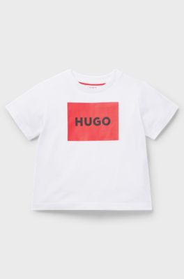 Kids' T-shirt in cotton jersey with red logo print, White