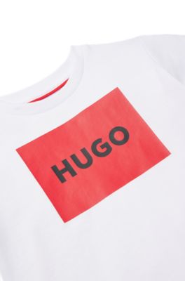 Kids' T-shirt in cotton jersey with red logo print, White