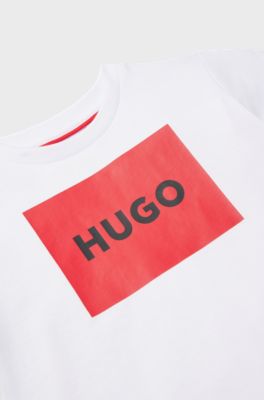 Kids' T-shirt in cotton jersey with red logo print, White