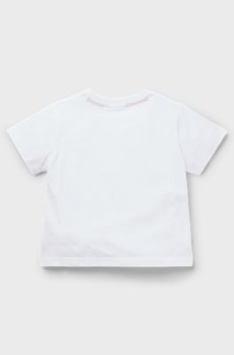 Camiseta para ni&ntilde;os en punto de algod&oacute;n con logo estampado rojo, Blanco