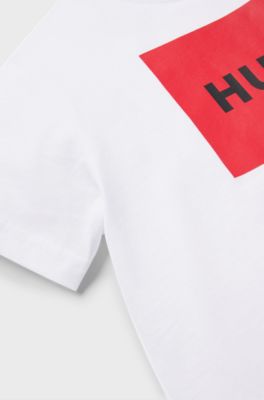 Camiseta para ni&ntilde;os en punto de algod&oacute;n con logo estampado rojo, Blanco