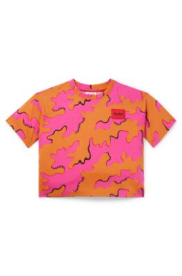 Kids' T-shirt with seasonal print and logo label, Orange