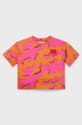 T-shirt per bambini con stampa della stagione ed etichetta con logo, Arancione