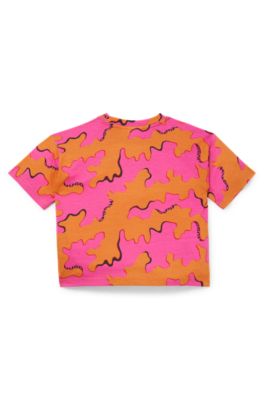 Kids' T-shirt with seasonal print and logo label, Orange