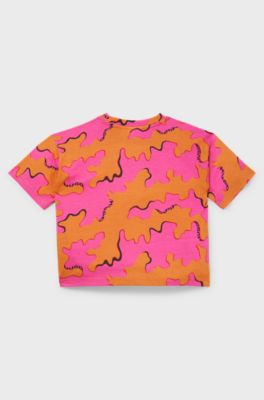 T-shirt per bambini con stampa della stagione ed etichetta con logo, Arancione