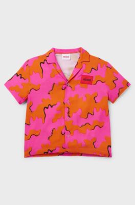 Overhemd voor kinderen met opvallende print en rood logolabel, Oranje