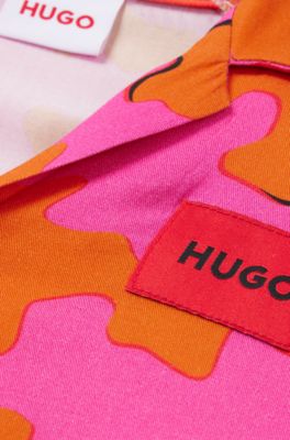 Overhemd voor kinderen met opvallende print en rood logolabel, Oranje