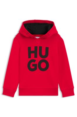 Kids' hoodie in French terry with contrast logo, Red