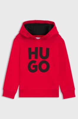 Kids' hoodie in French terry with contrast logo, Red