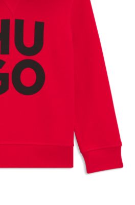Kids' hoodie in French terry with contrast logo, Red