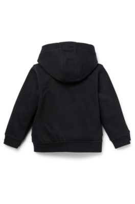 Kids' cotton-blend zip-up hoodie with red logo label, Black
