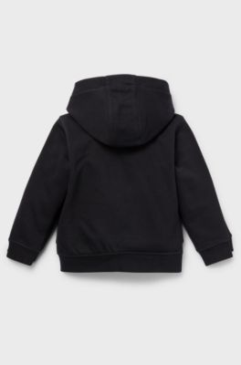 Kids' cotton-blend zip-up hoodie with red logo label, Black