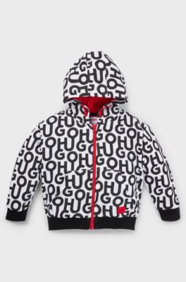 Kids' zip-up hoodie with stacked logos, Patterned